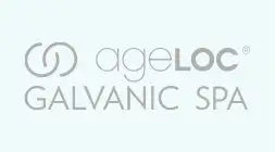 Ageloc-Galvanic-Spa-Logo mit einem stilisierten Doppelkreis-Emblem und grauem Text auf hellem Hintergrund.